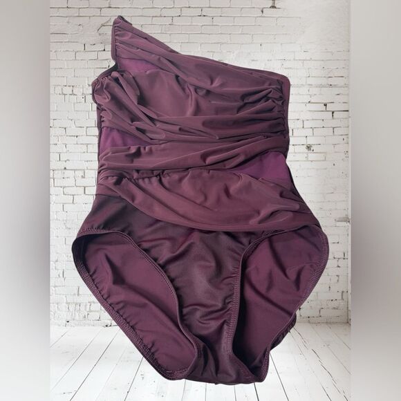 Miraclesuit One-Shoulder Plum Swimsuit - Picture 2 of 5